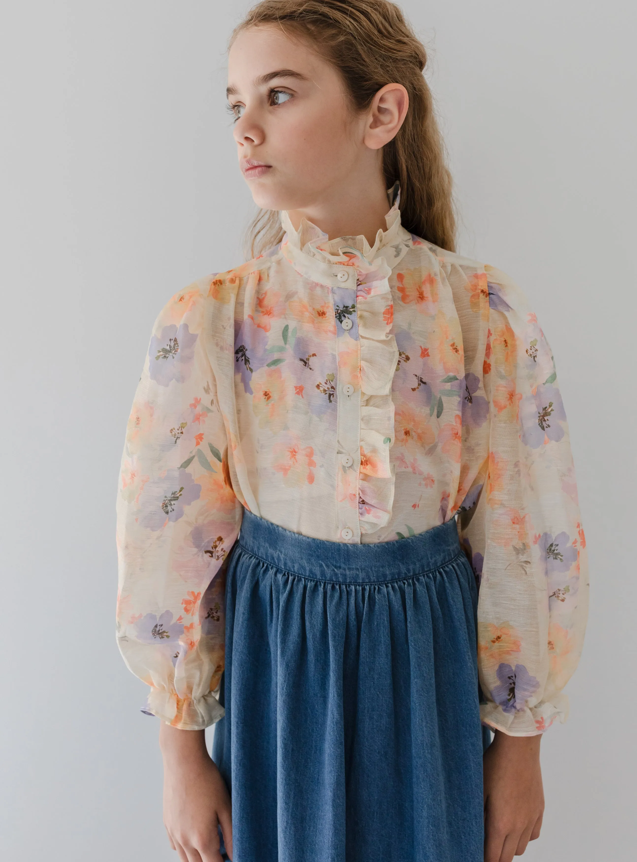 2077B-Watercolour Button Blouse-Watercolour Print