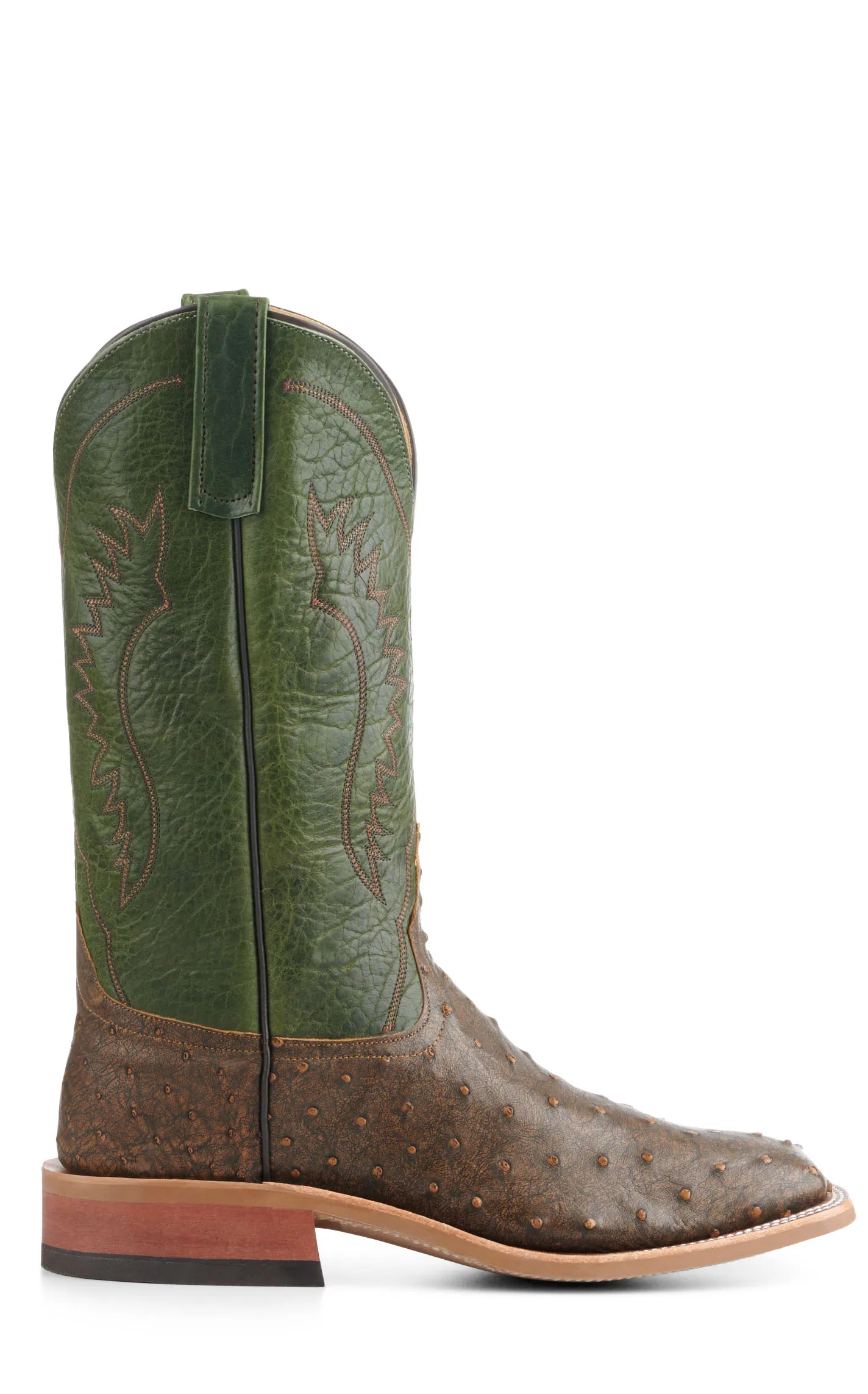 Anderson Bean Men's Jade and Antique Brown Full Quill Ostrich Square Toe Exotic Cowboy Boots