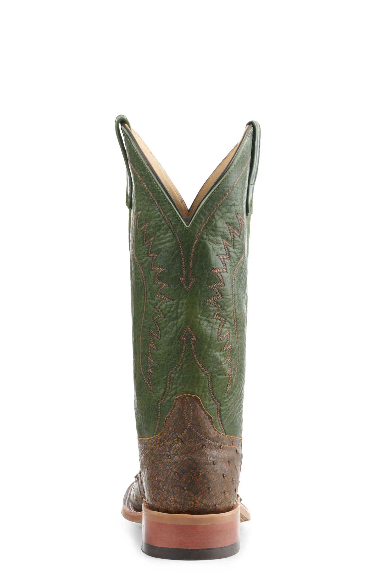 Anderson Bean Men's Jade and Antique Brown Full Quill Ostrich Square Toe Exotic Cowboy Boots