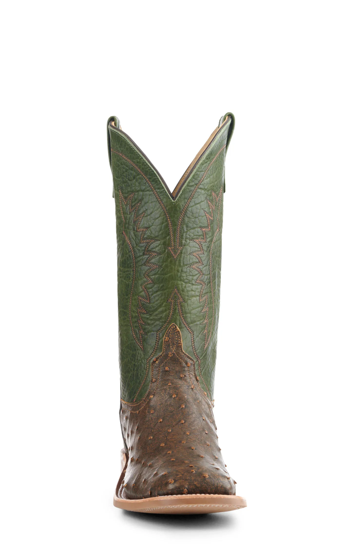 Anderson Bean Men's Jade and Antique Brown Full Quill Ostrich Square Toe Exotic Cowboy Boots