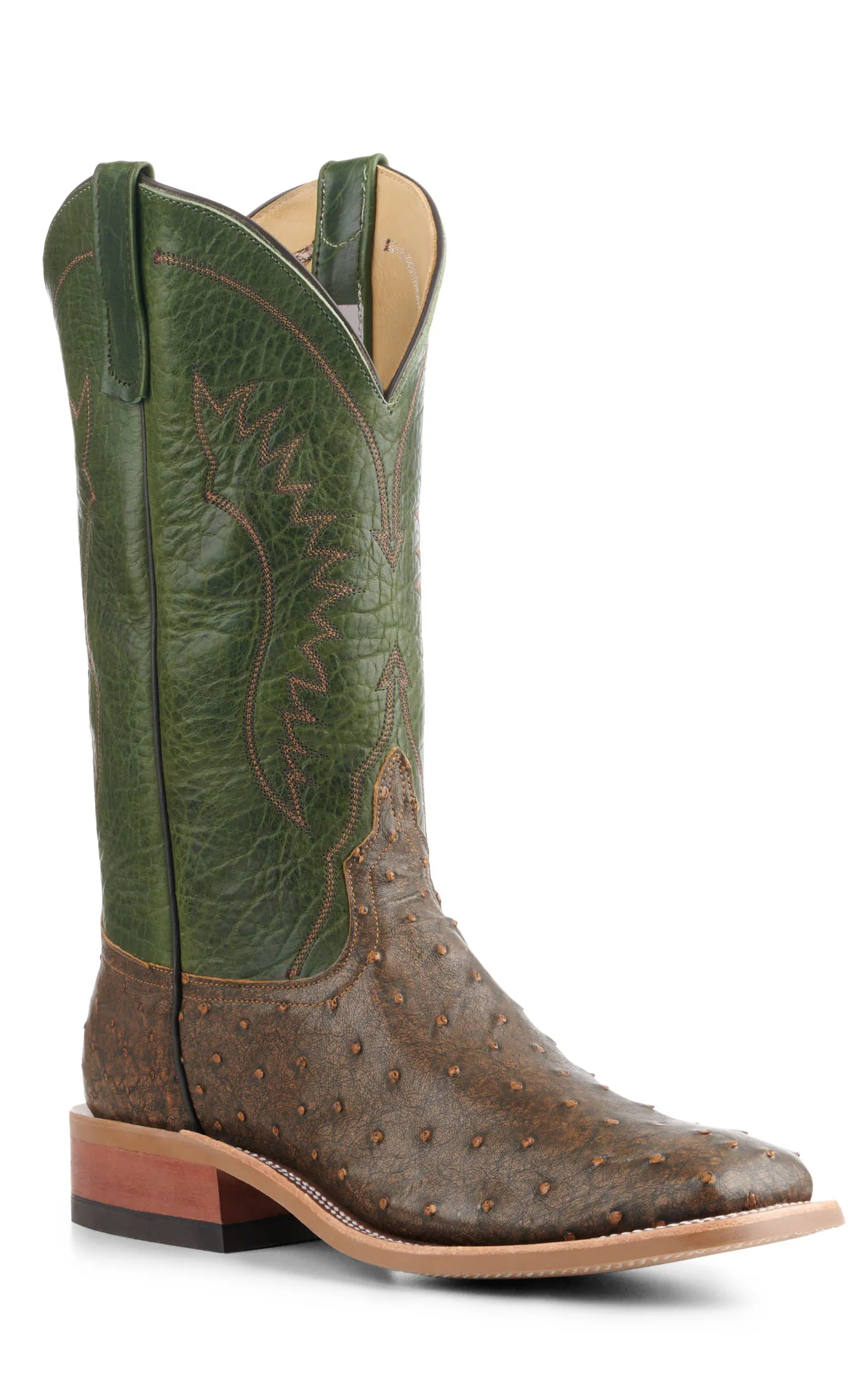 Anderson Bean Men's Jade and Antique Brown Full Quill Ostrich Square Toe Exotic Cowboy Boots