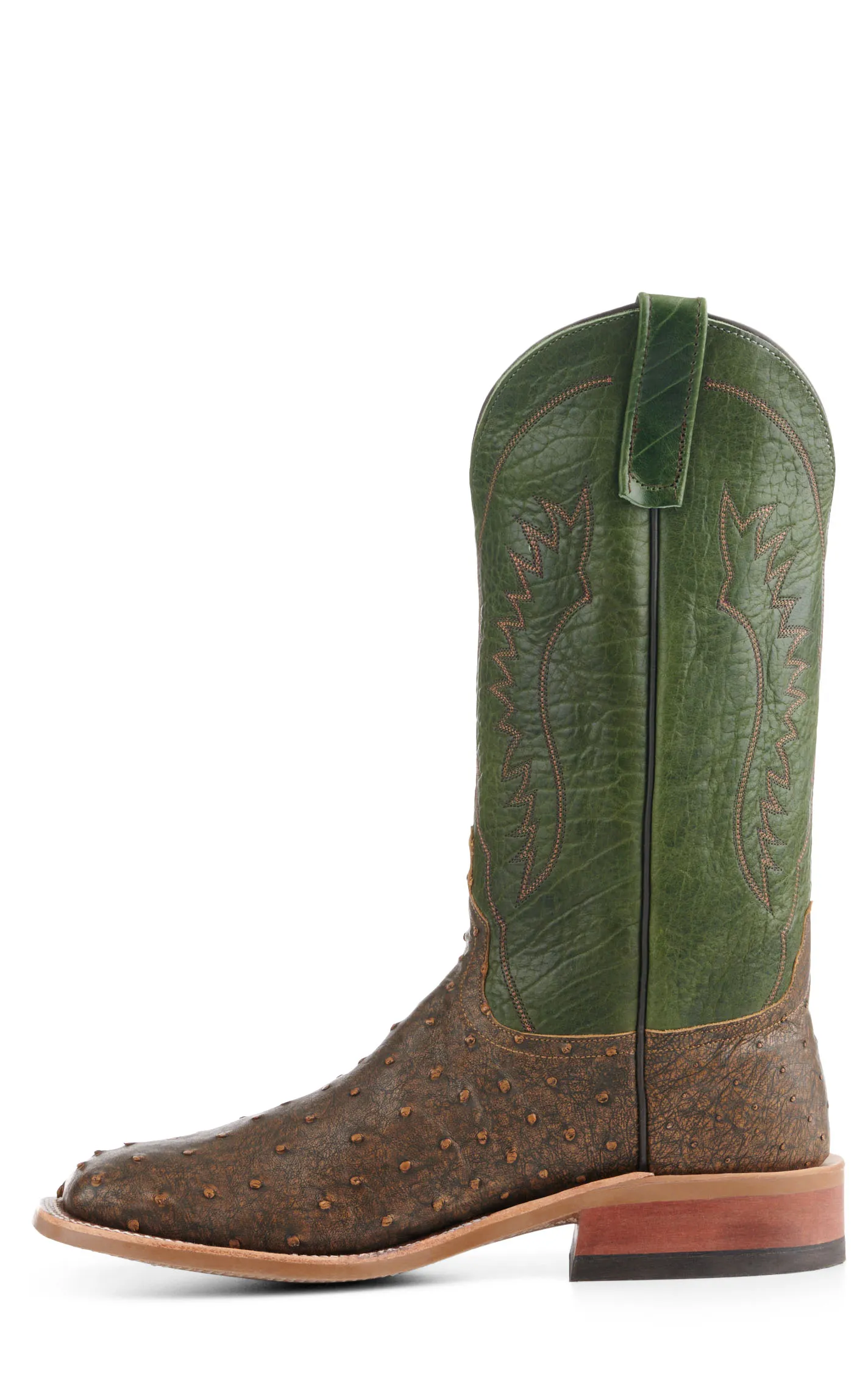 Anderson Bean Men's Jade and Antique Brown Full Quill Ostrich Square Toe Exotic Cowboy Boots