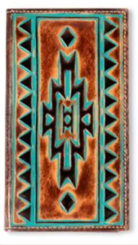 Ariat Western Mens Wallet Rodeo Leather Turquoise Outline Brown