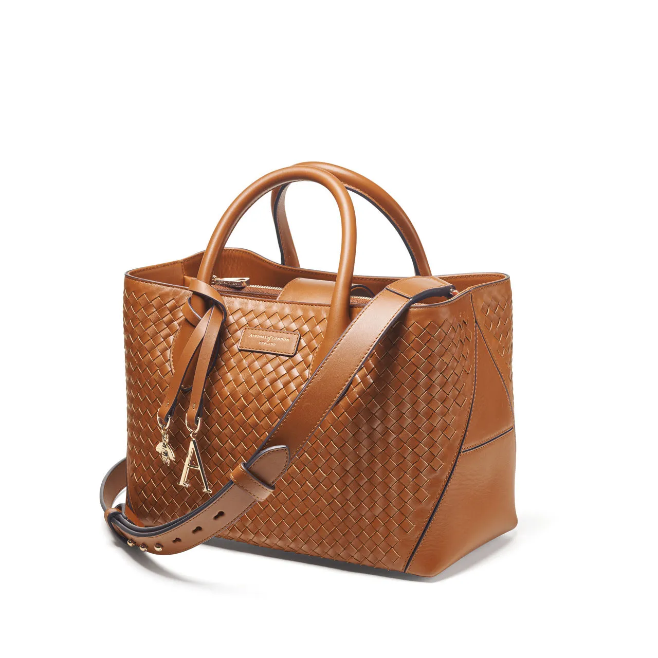 ASPINAL OF LONDON ONLINE EXCLUSIVE London Small Woven Leather Tote Bag - Tan