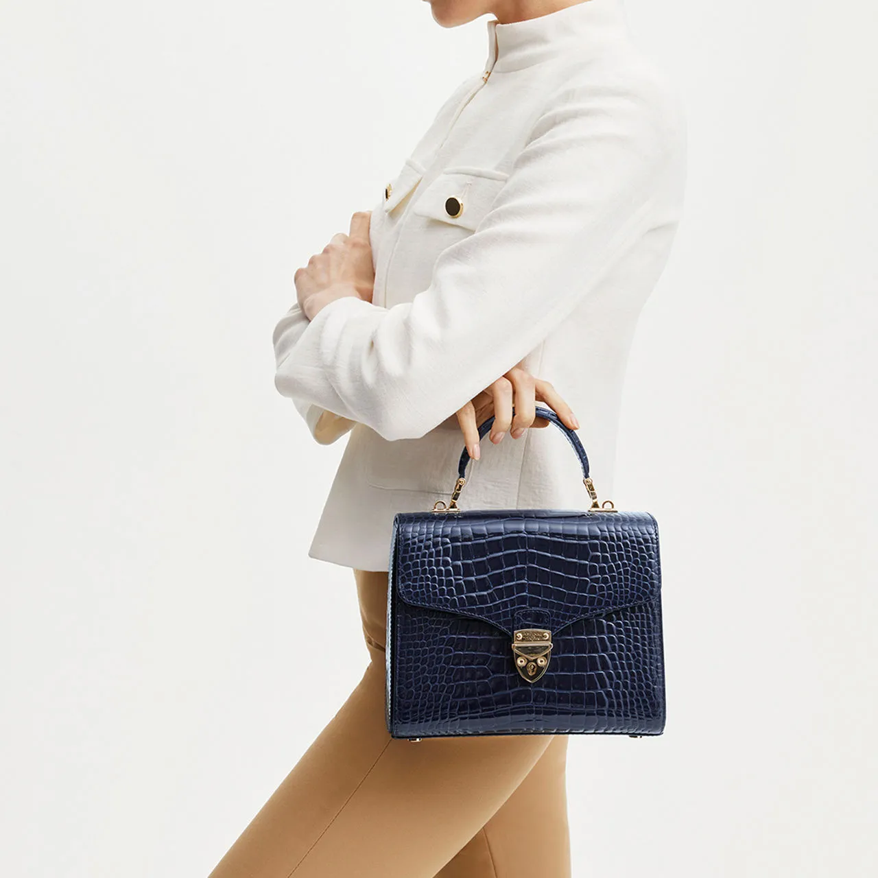 ASPINAL OF LONDON ONLINE EXCLUSIVE Mayfair® Patent-Croc Crossbody Bag - Midnight