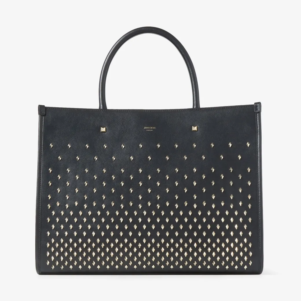 Avenue M Tote Black Leather Tote Bag with Studs