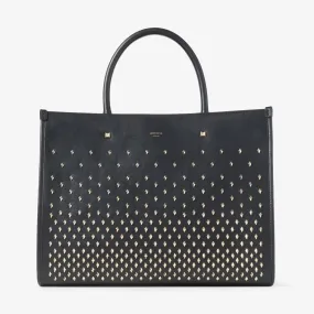 Avenue M Tote Black Leather Tote Bag with Studs