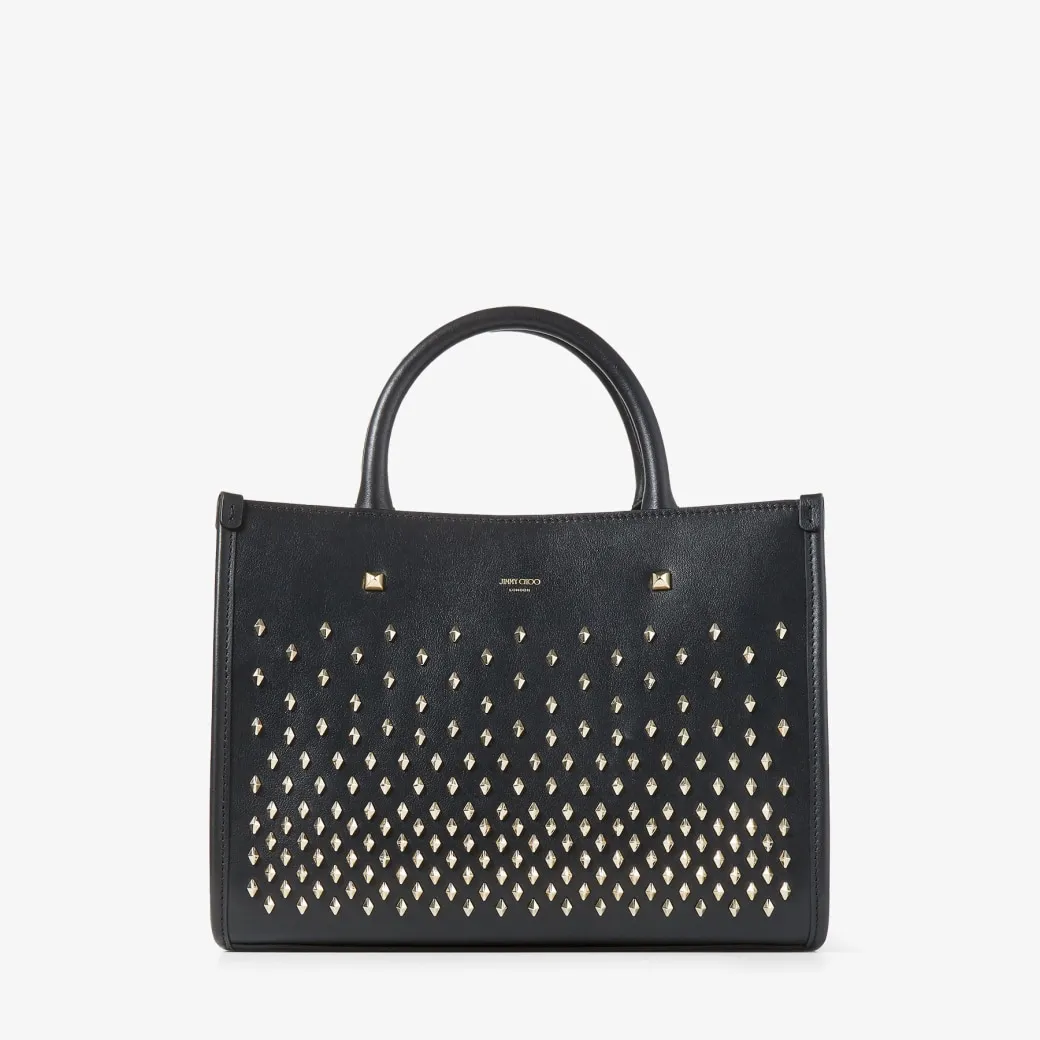 Avenue S Tote Black Leather Tote Bag with Studs