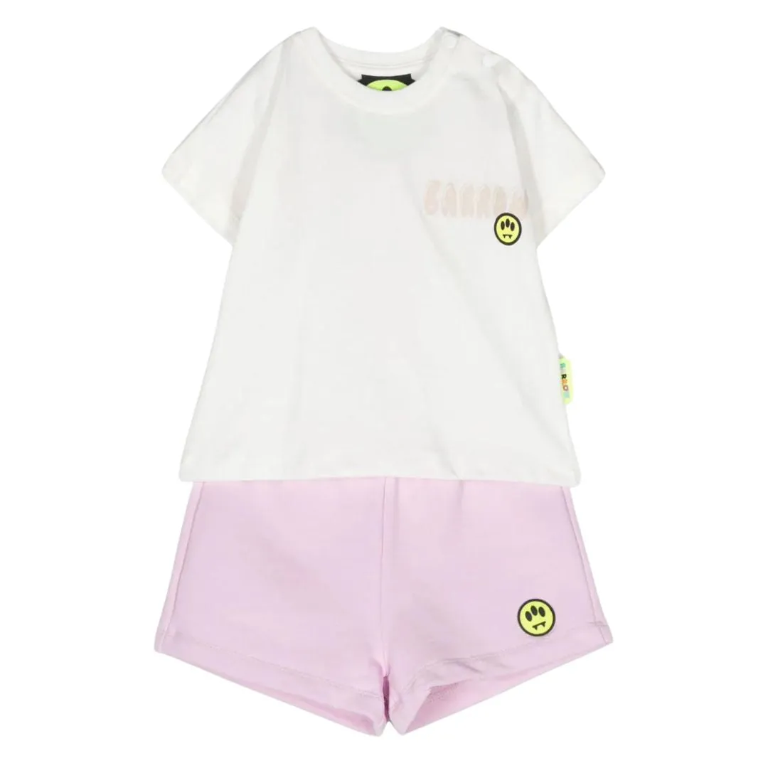 Barrow T-Shirt And Shorts Set Logo White And Pink