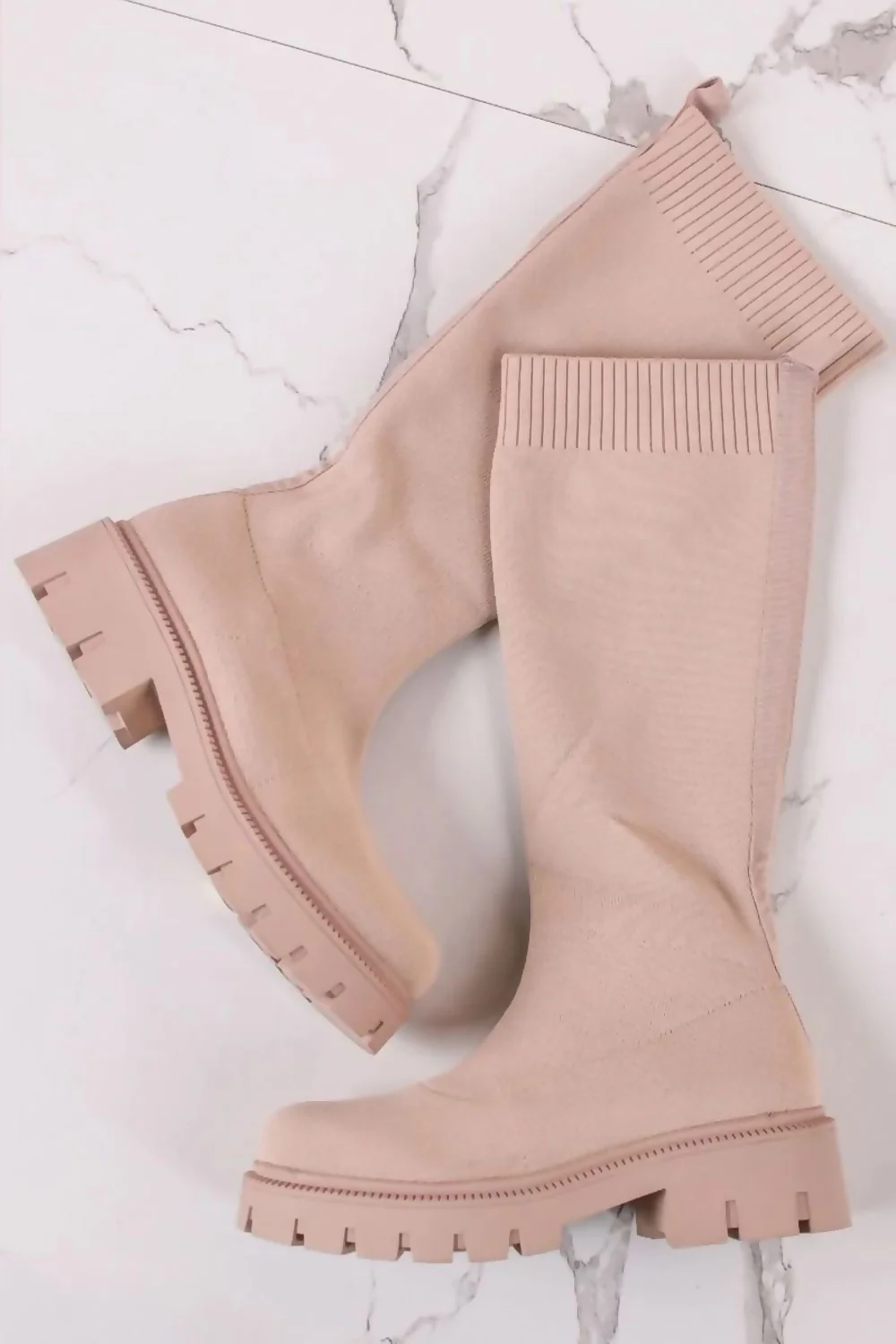 Beige Chunky Sole Sock Boots 