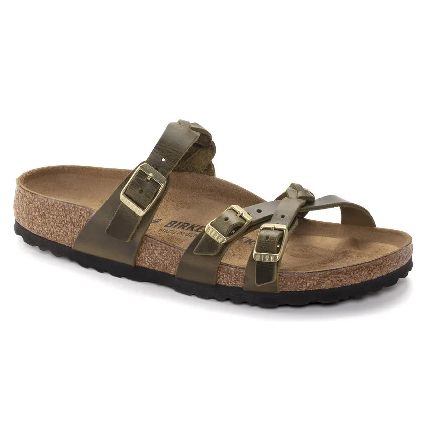 Birkenstock Women’s Franca Braided Slip On Sandals-Olive Green