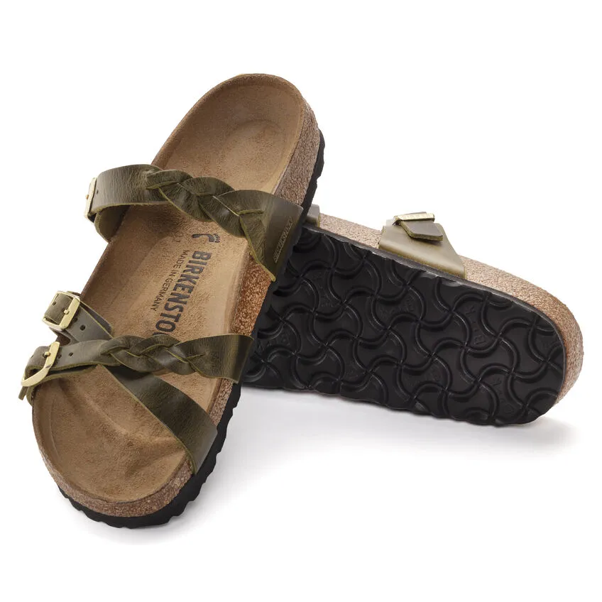 Birkenstock Women’s Franca Braided Slip On Sandals-Olive Green