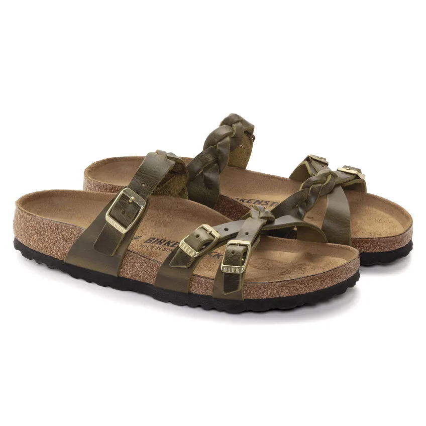 Birkenstock Women’s Franca Braided Slip On Sandals-Olive Green