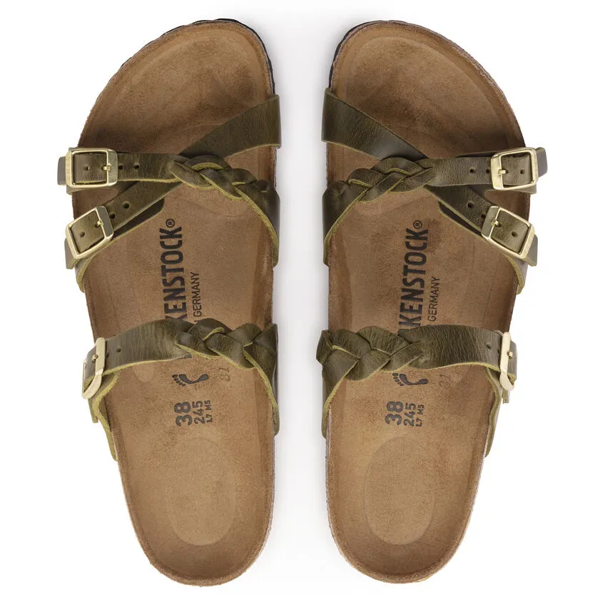 Birkenstock Women’s Franca Braided Slip On Sandals-Olive Green