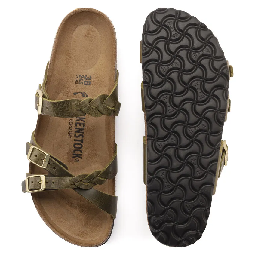 Birkenstock Women’s Franca Braided Slip On Sandals-Olive Green