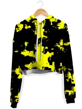 Black and Yellow Abstract Fleece Crop Hoodie