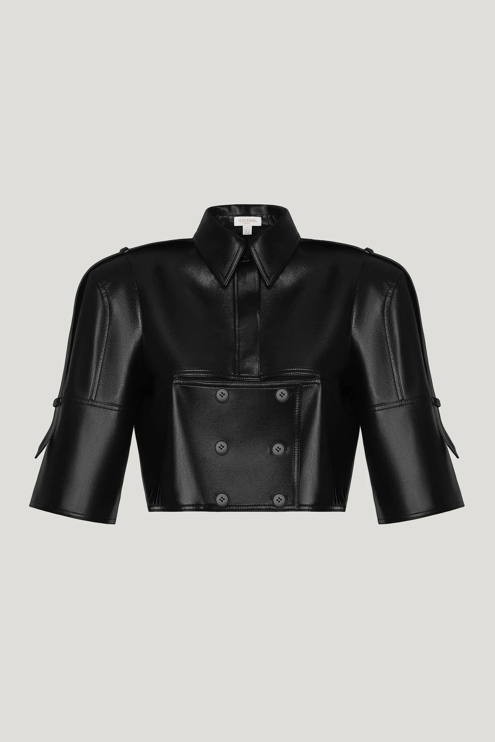 Black Eco Leather Front Cut Mini Jacket