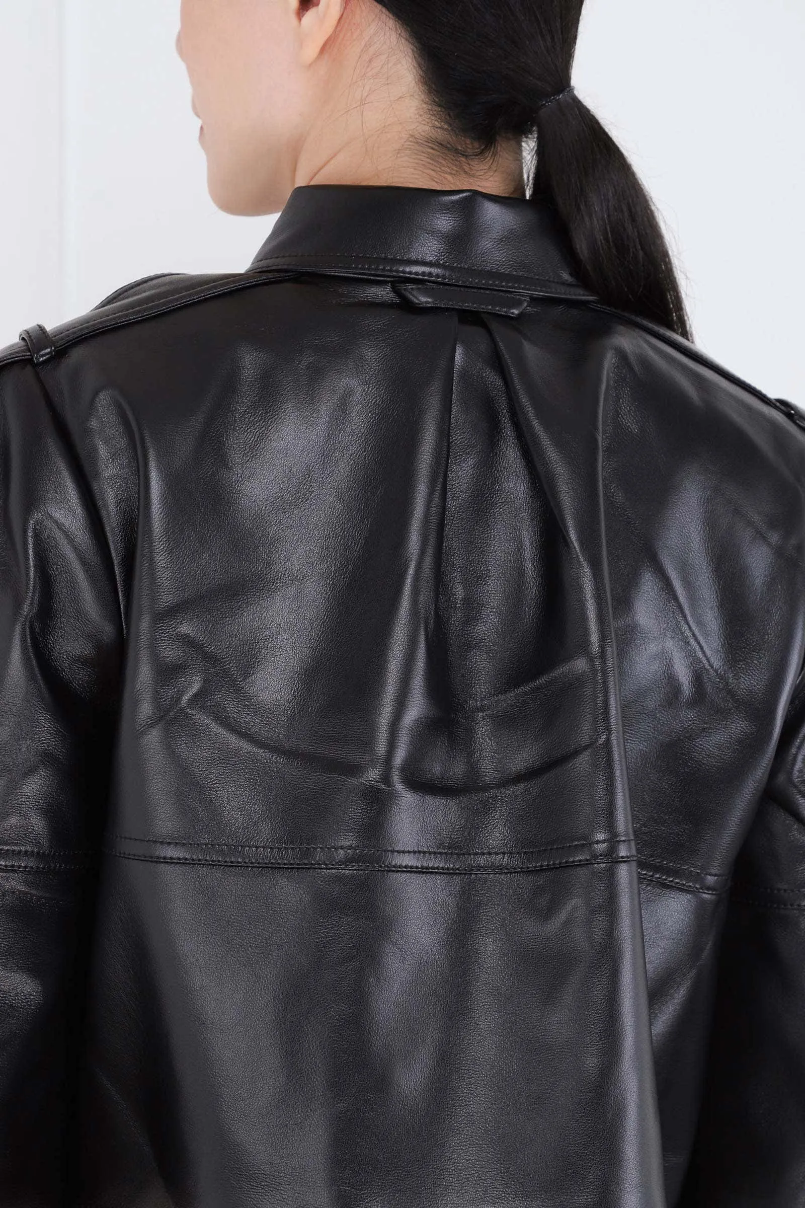 Black Eco Leather Front Cut Mini Jacket