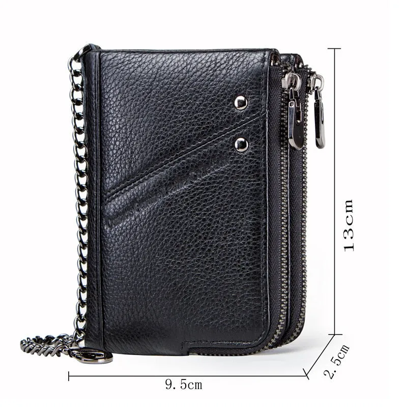 Casual Genuine Leather Men's Wallet Multifunctional Double Zipper Coin Purse