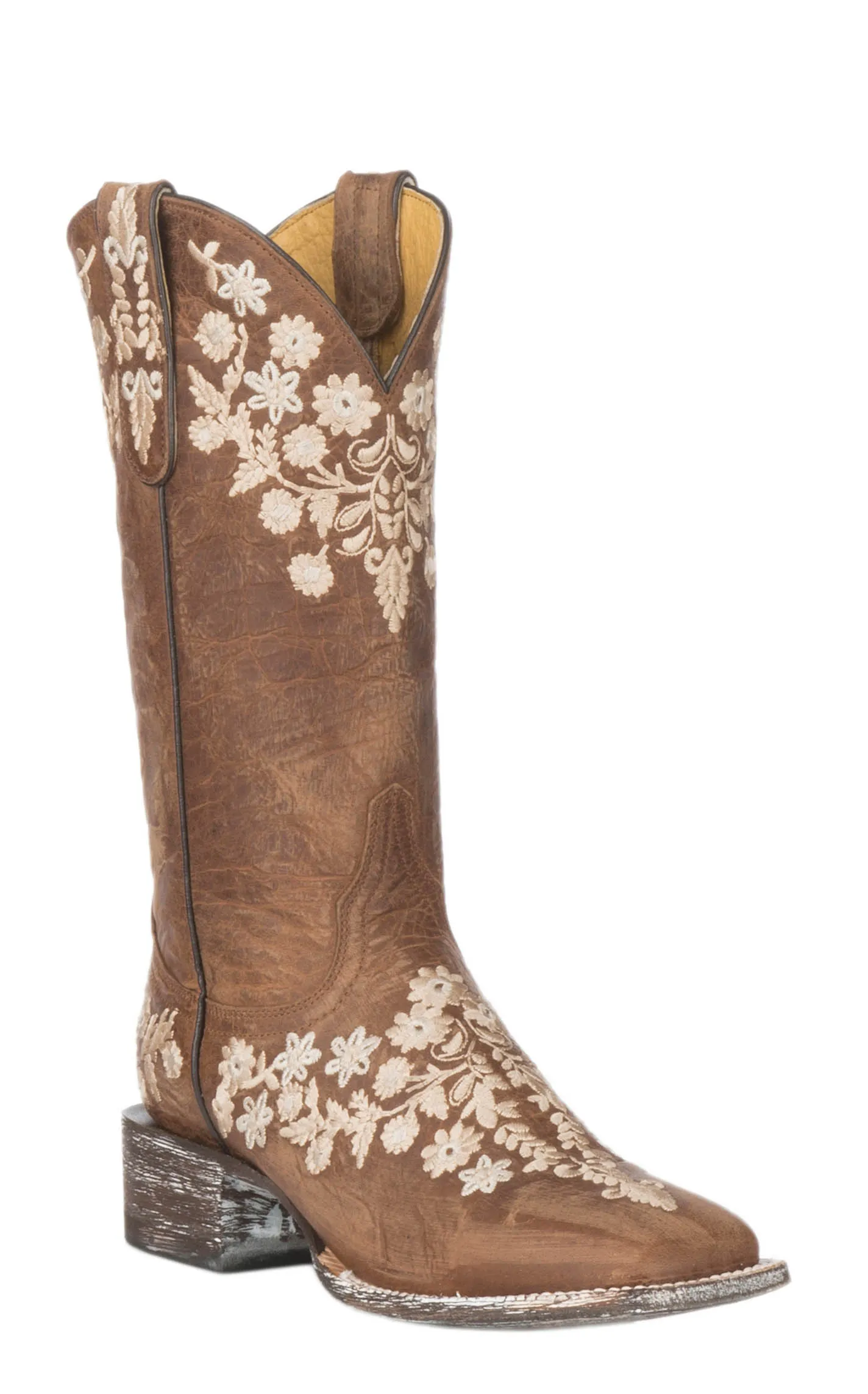 Cavender's Women's Chestnut Goat with Embroidery Square Toe Cowboy Boots