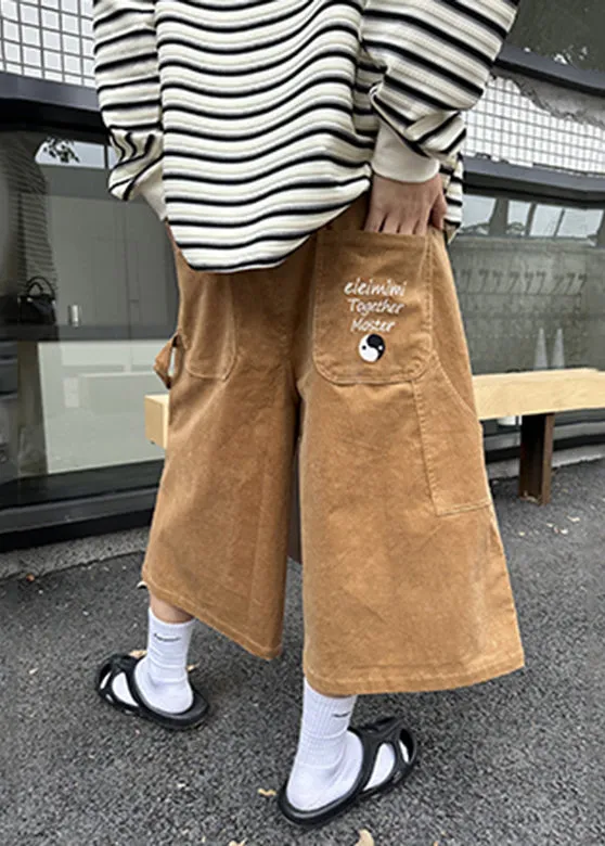 Cool Khaki Pockets Patchwork High Waist Men Crop Pants