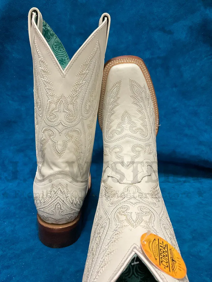 Corral B5009 Ladies Embroidery Wide Square Toe Western Boot White