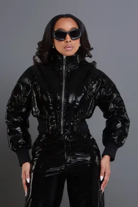 Crash Out Cropped Puffer Coat - Black