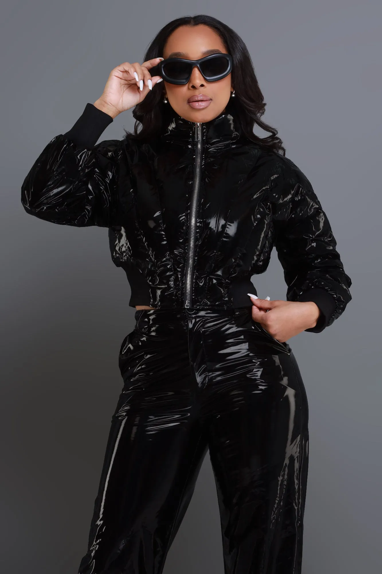 Crash Out Cropped Puffer Coat - Black