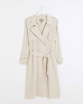 Cream linen blend belted trench coat