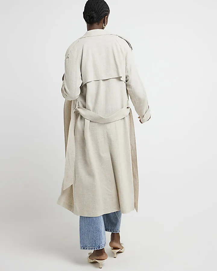 Cream linen blend belted trench coat