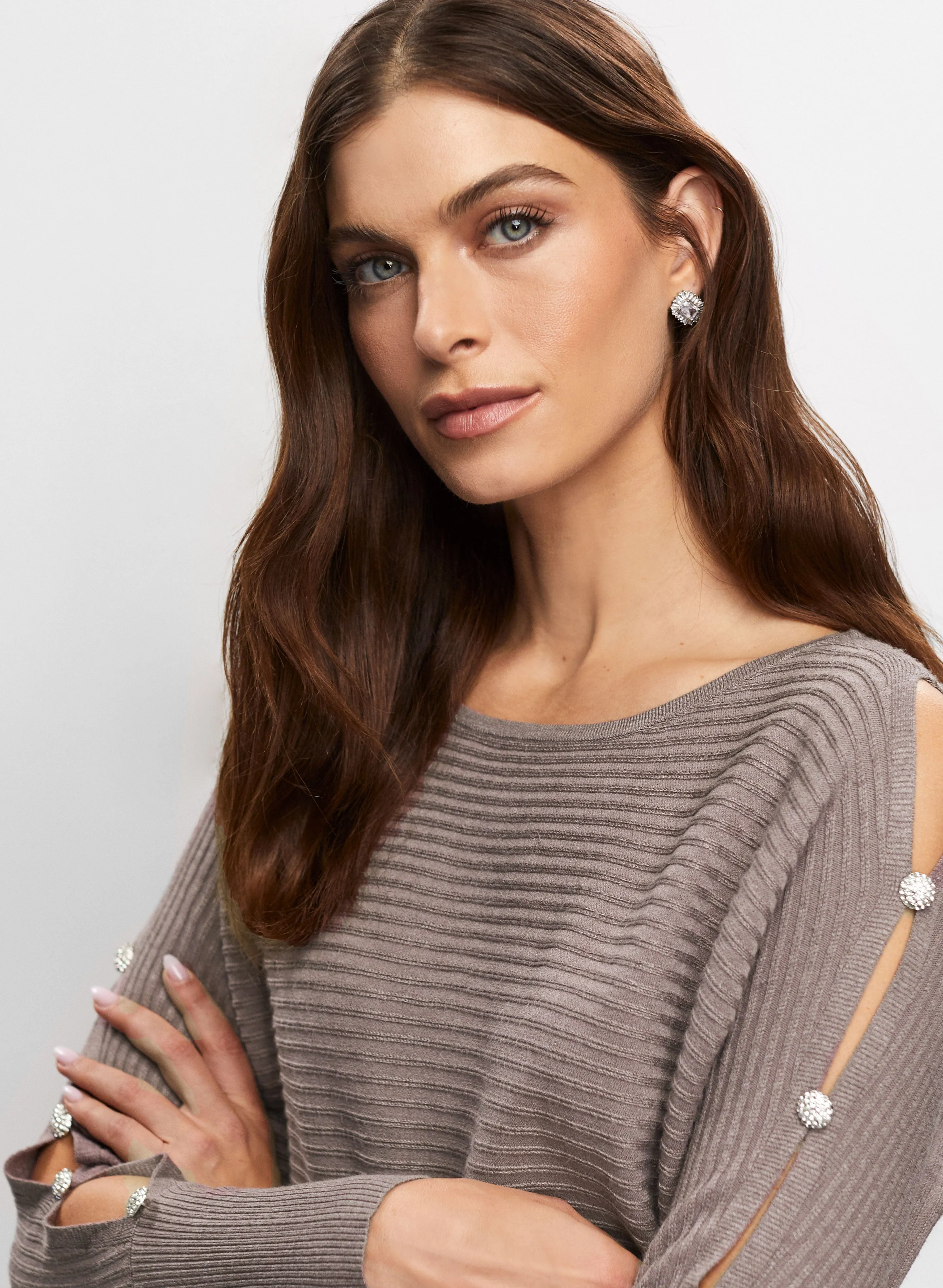 Cutout Sleeve Button Detail Sweater