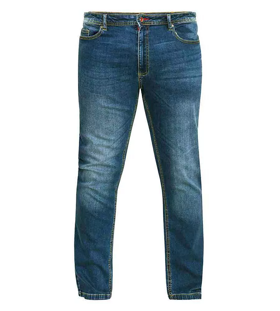 D555 Mens Slim Fit Stretch Jeans in Dark Blue Stonewash (AMBROSE-Mens)