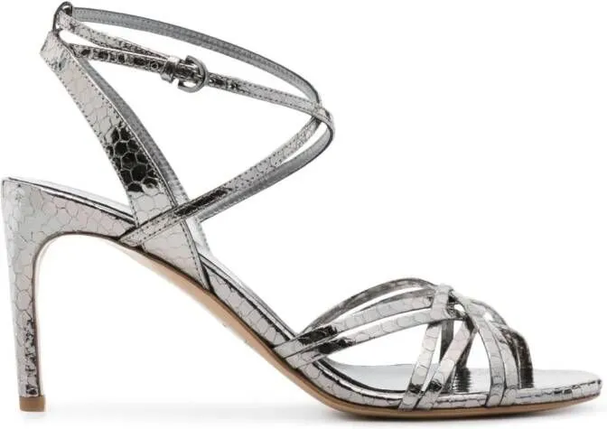 Del Carlo 85mm snakeskin-effect sandals Grey