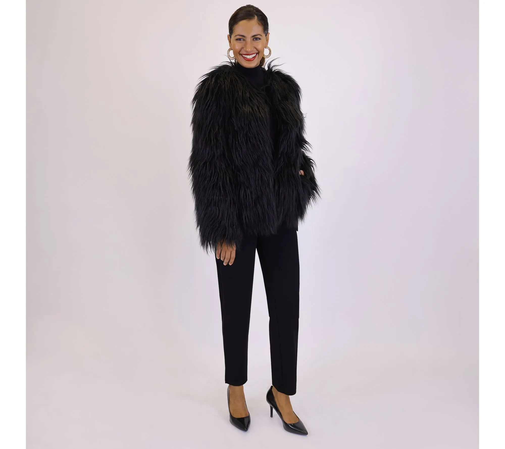 Dennis Basso Faux Mongolian Fur Coat