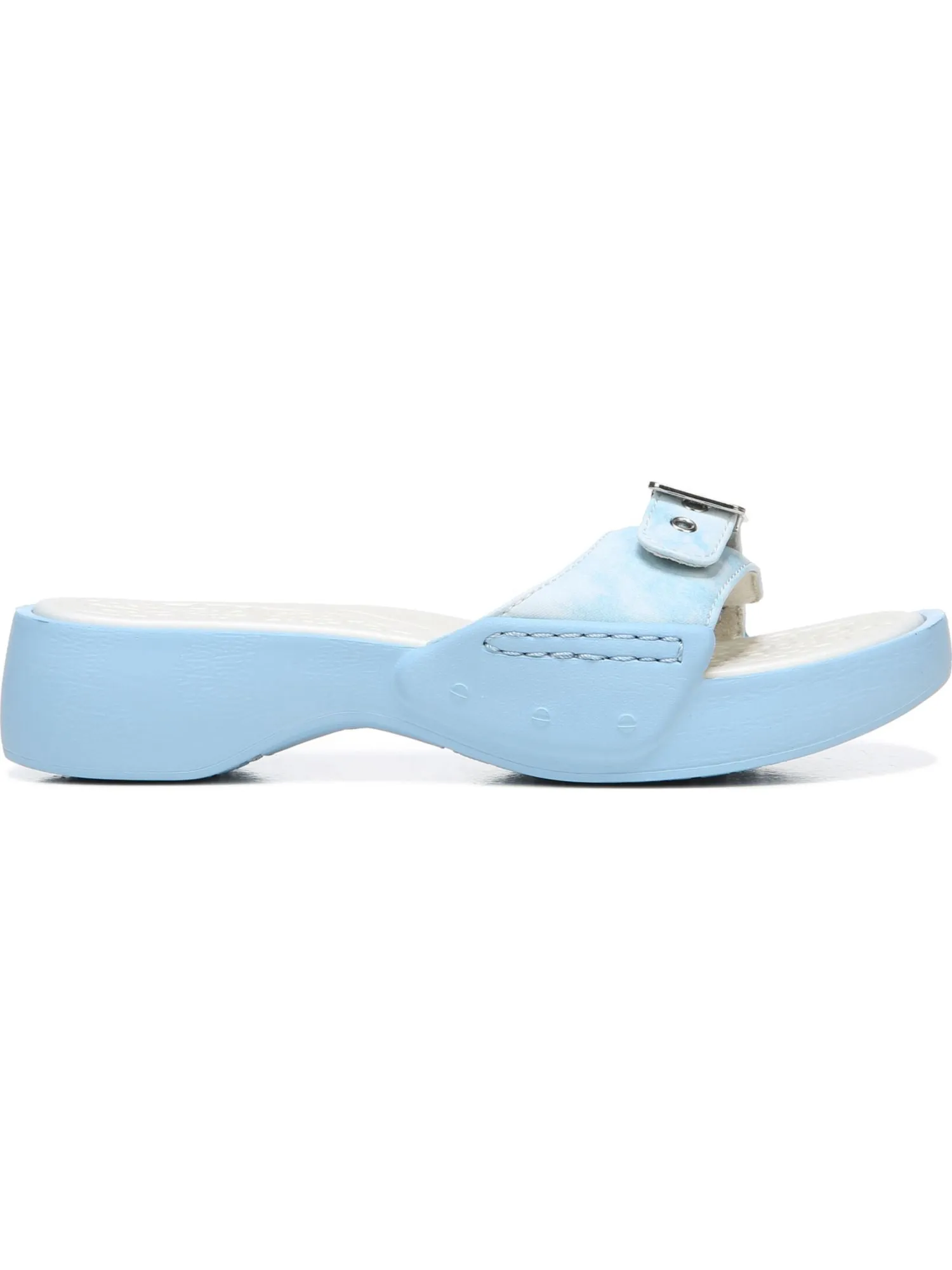 DR SCHOLLS Womens Light Blue Mixed Media 1 Platform Cushioned Rock On Round Toe Wedge Buckle Slide Sandals Shoes M