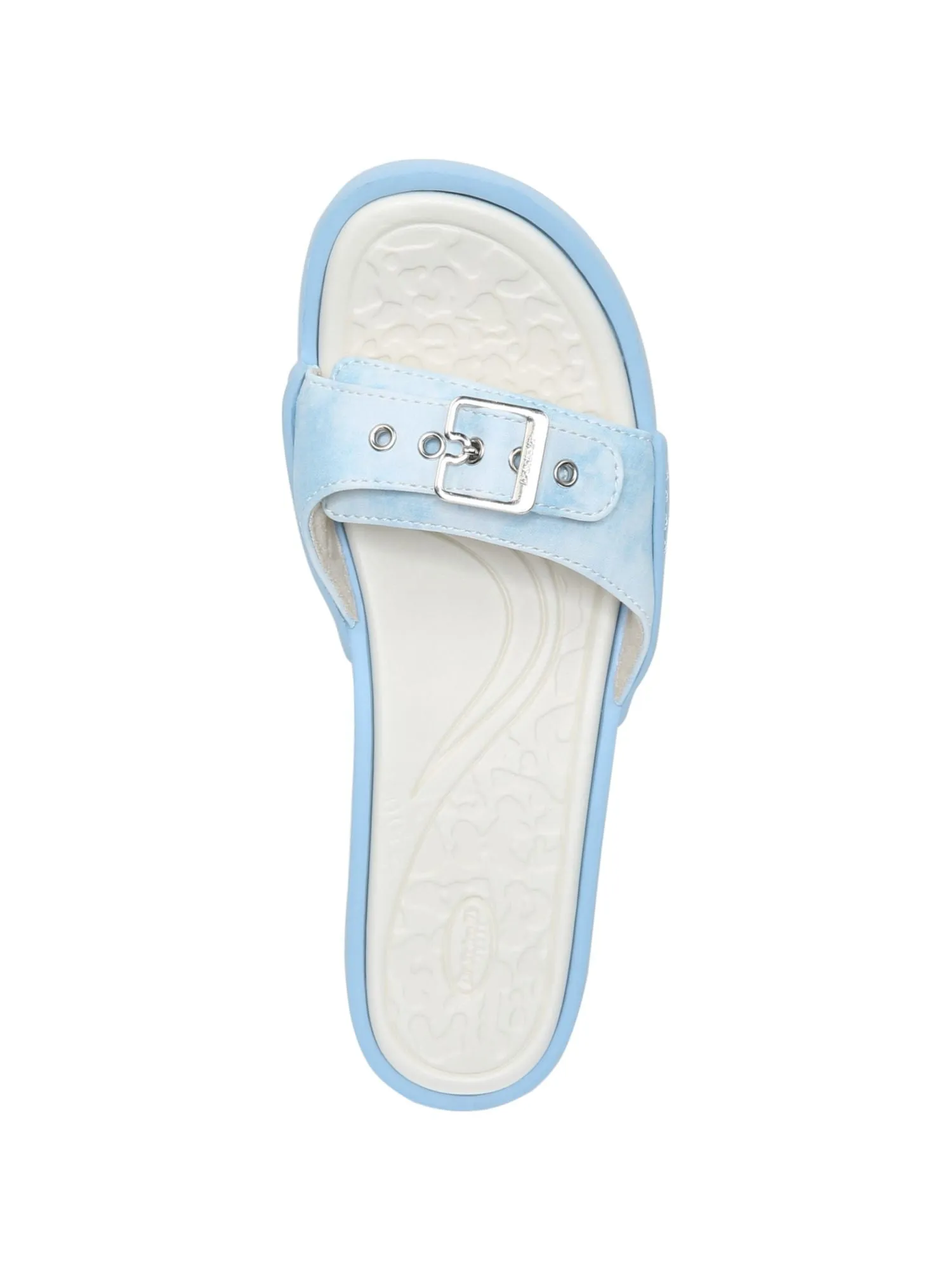 DR SCHOLLS Womens Light Blue Mixed Media 1 Platform Cushioned Rock On Round Toe Wedge Buckle Slide Sandals Shoes M