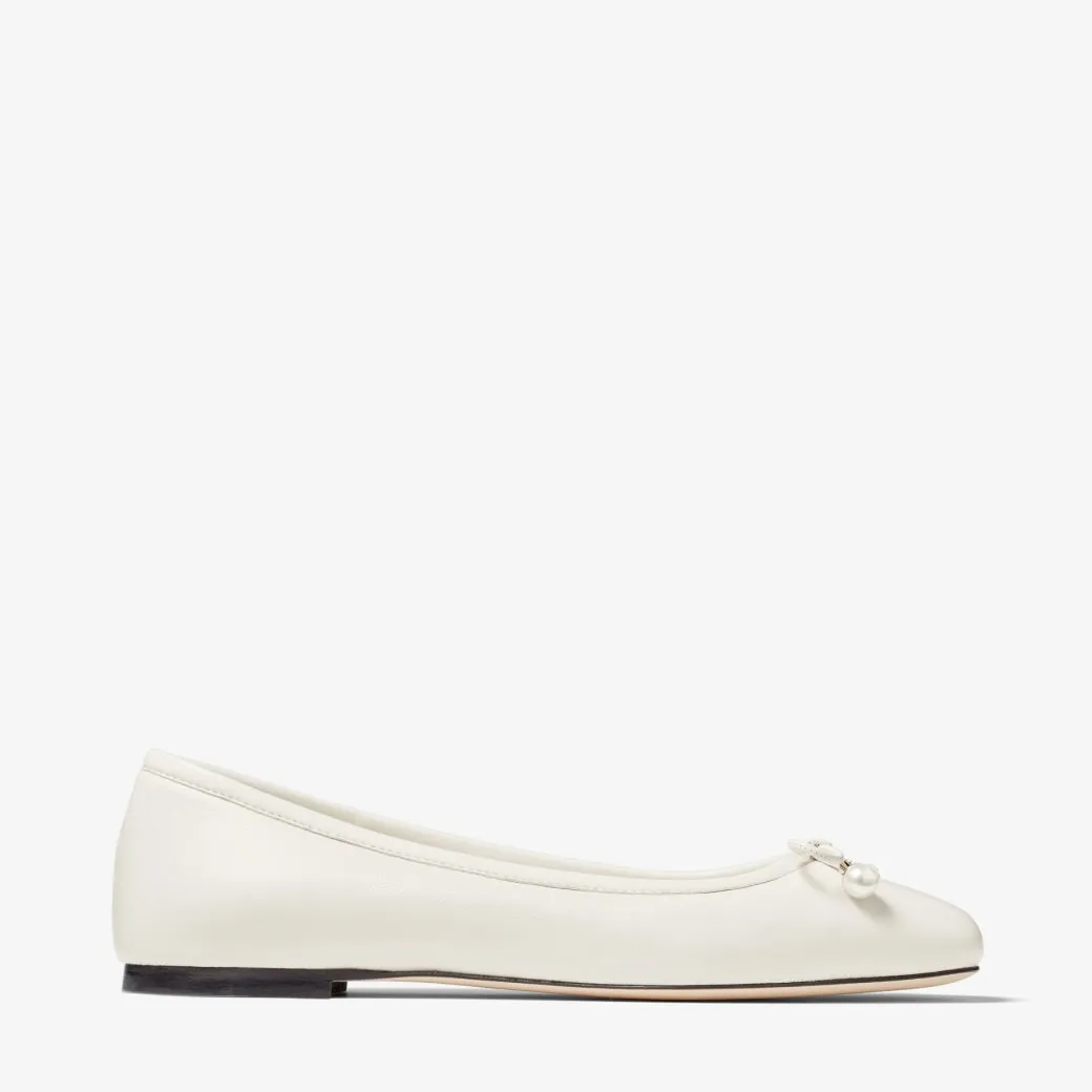 Elme Flat Latte Nappa Leather Flats with Pearl Embellishment