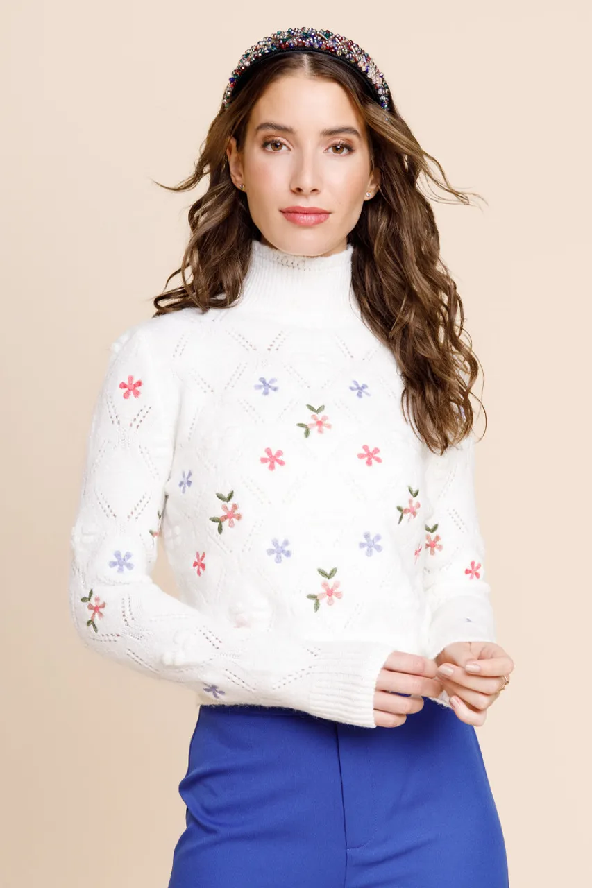 Emilee Embroidered Pointelle Sweater