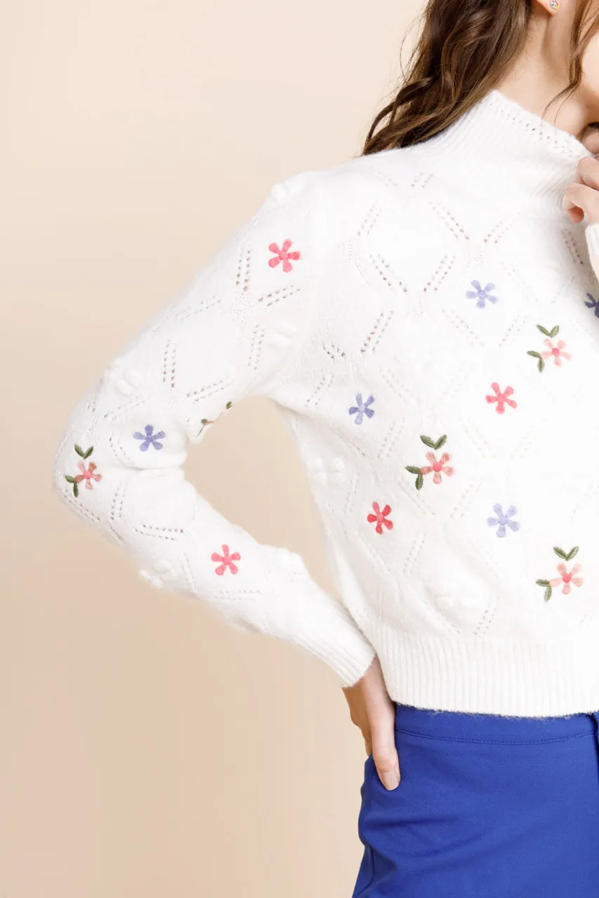 Emilee Embroidered Pointelle Sweater