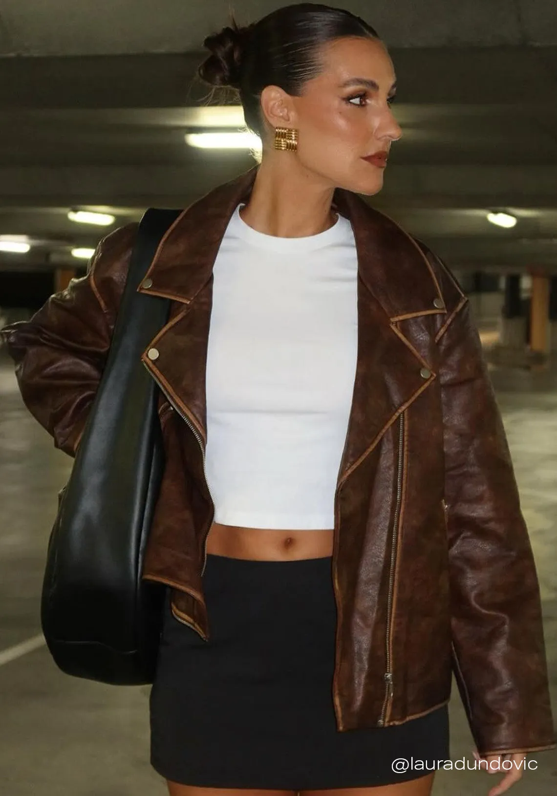 FADED BIKER JACKET BROWN