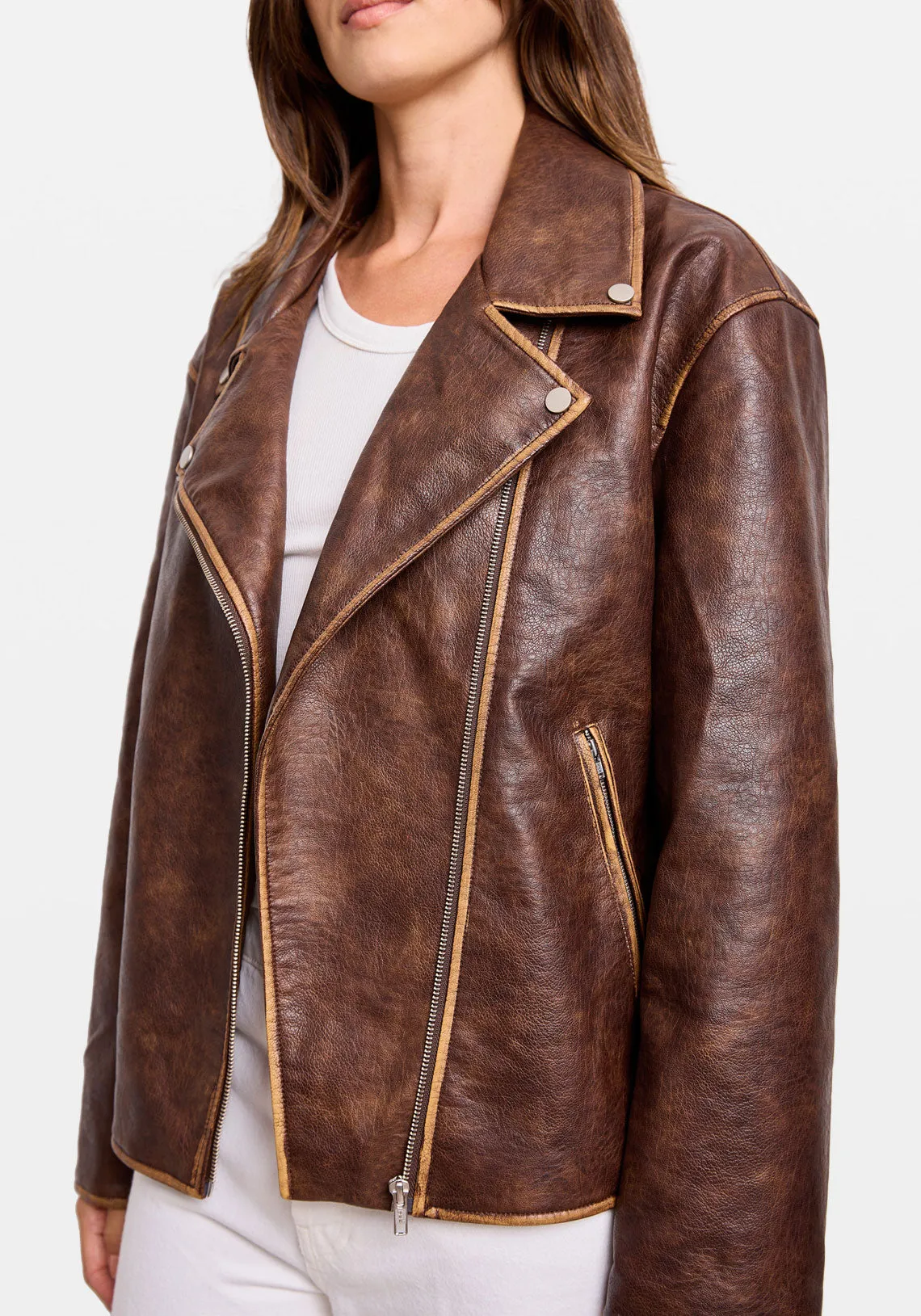 FADED BIKER JACKET BROWN