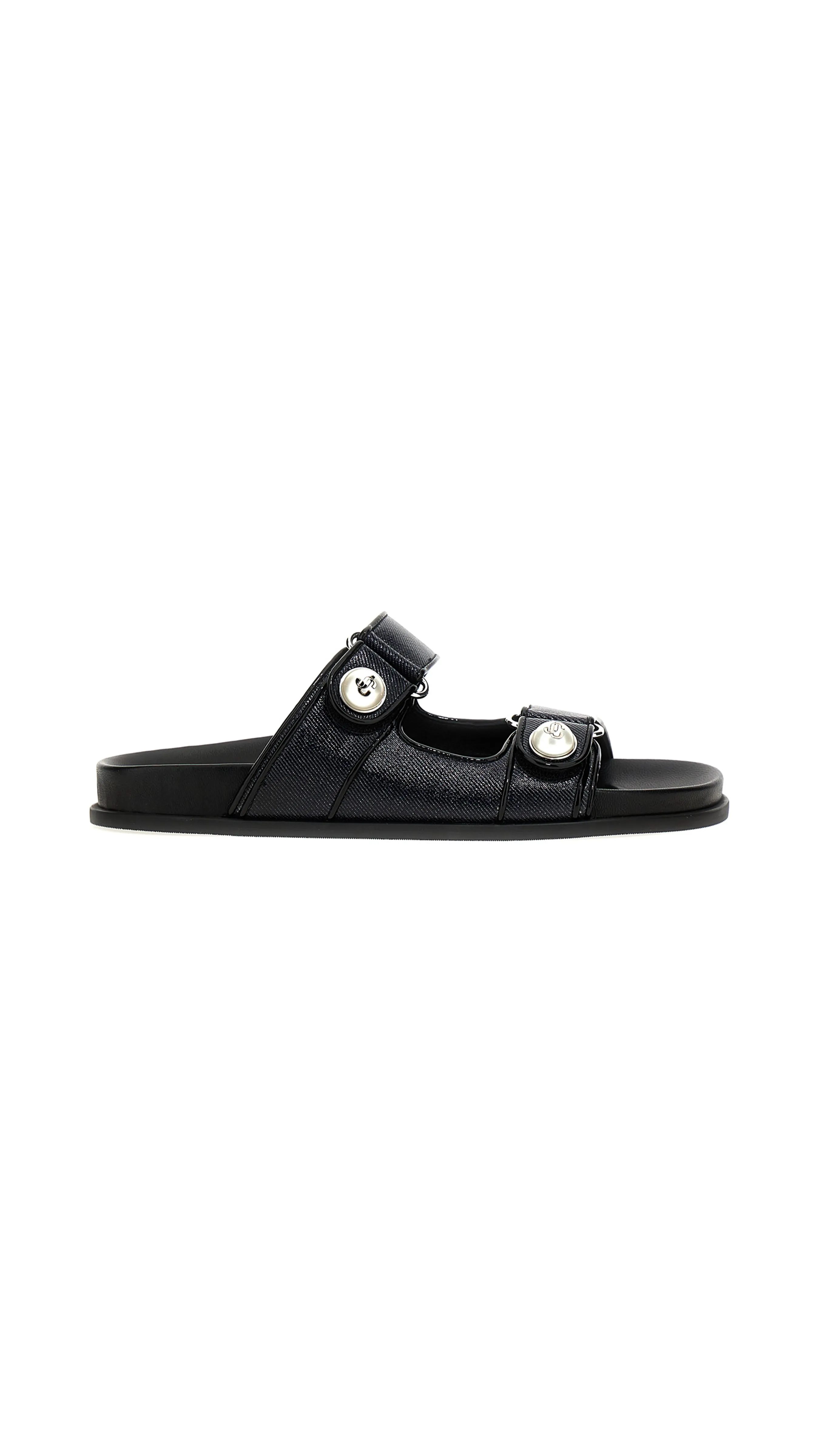 Fayence Shiny Denim Sandals - Black