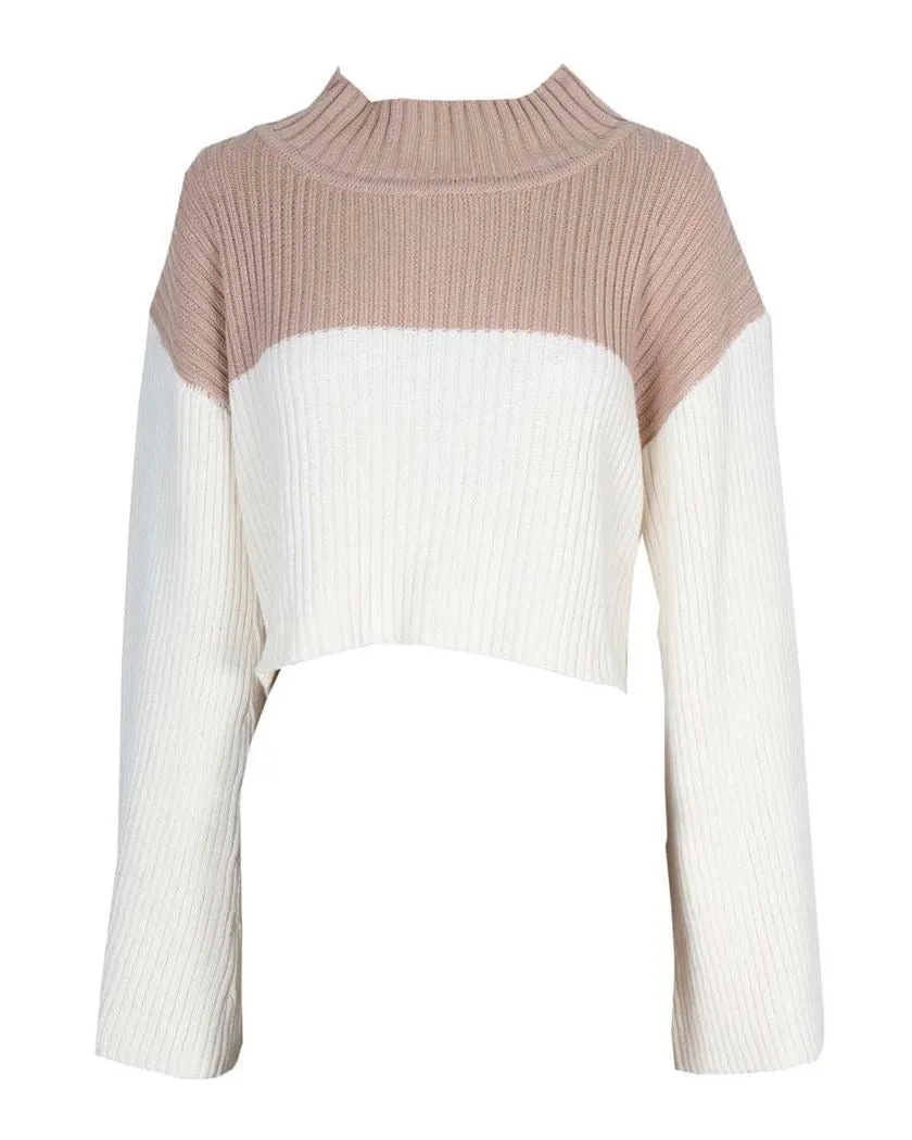 Final Sale - Somedays Lovin - Like a Melody Jumper Ribbed Bell Sleeve Sweater in Cream/Dusty Pink