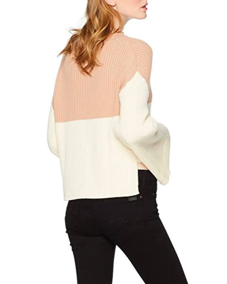 Final Sale - Somedays Lovin - Like a Melody Jumper Ribbed Bell Sleeve Sweater in Cream/Dusty Pink