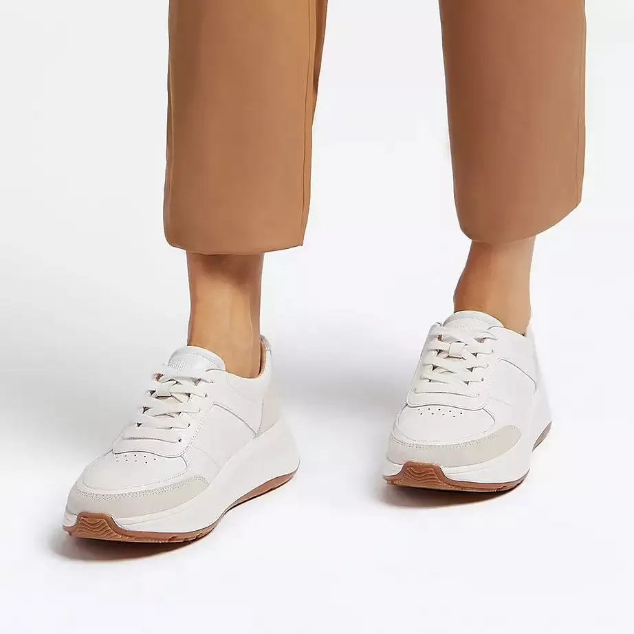 FitFlop F-Mode Leather/Suede Flatform Trainers Urban White