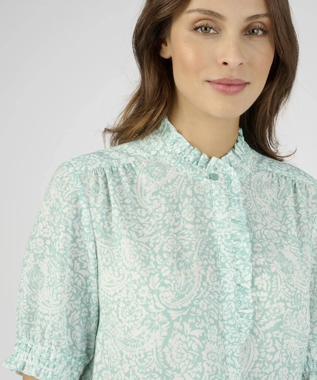 Frill Front Detail Printed Blouse