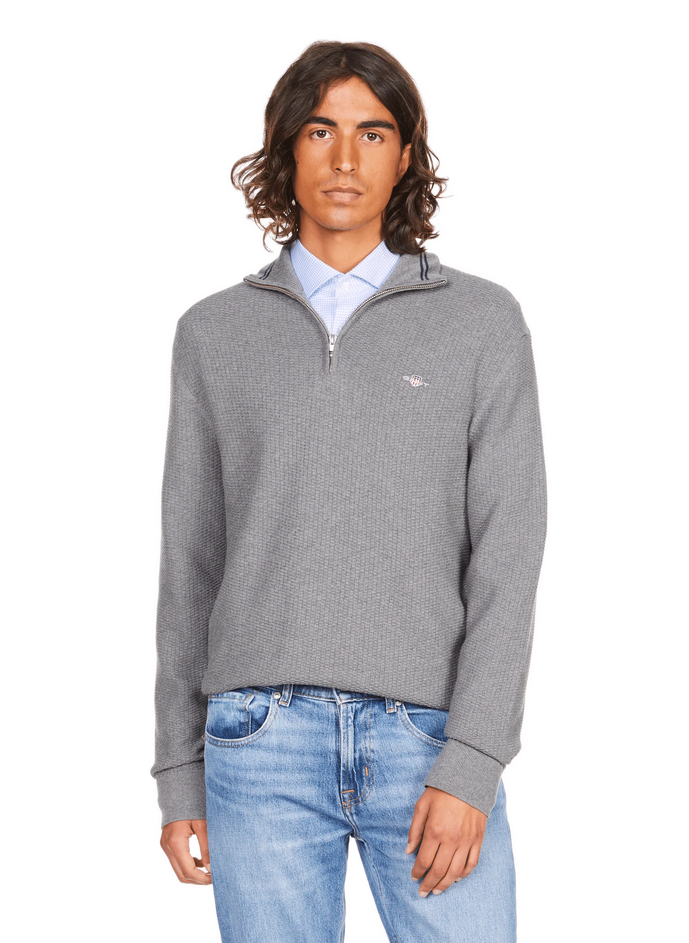 GANT  Zip-up cotton piqué sweater - Grey