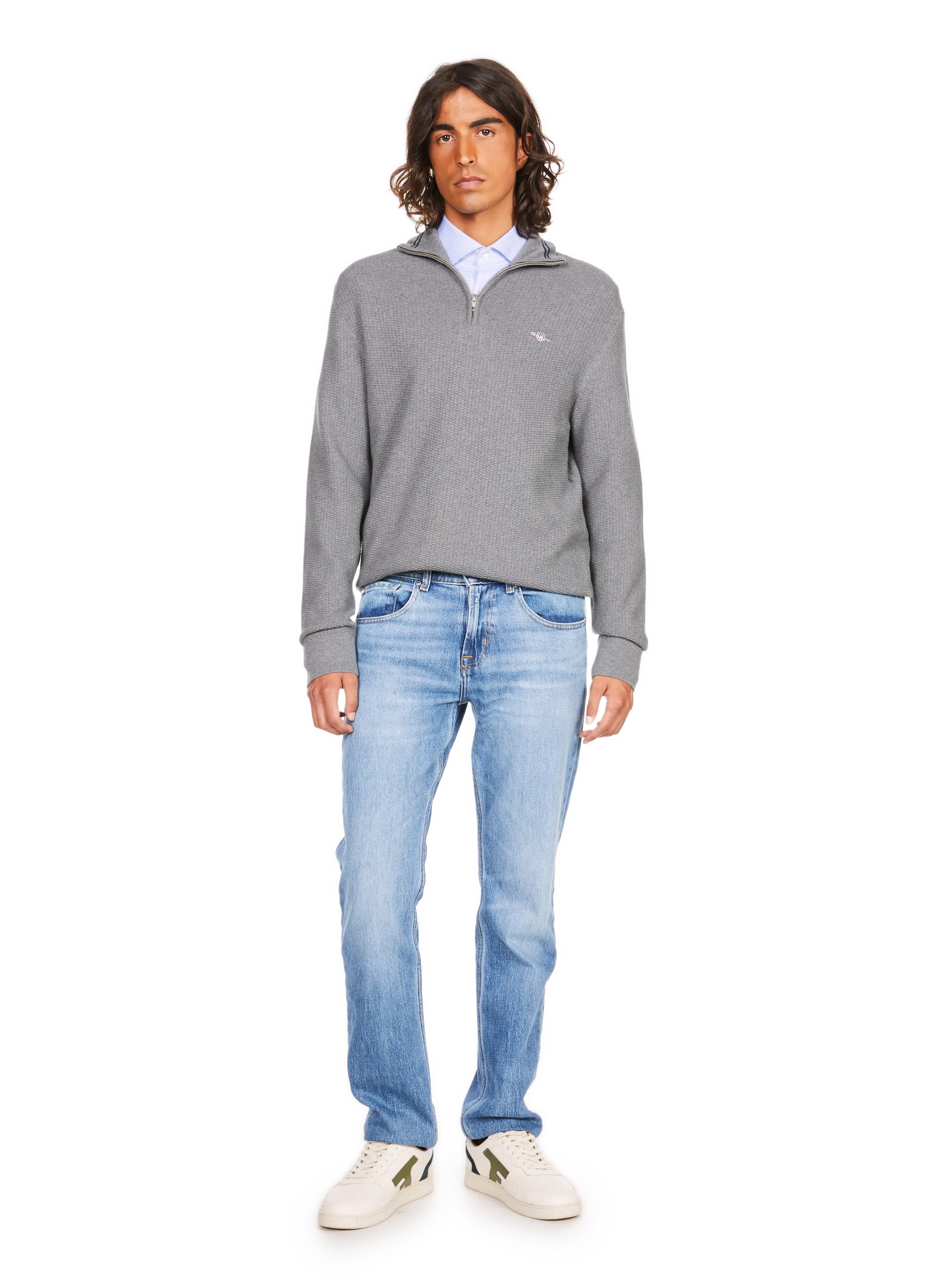 GANT  Zip-up cotton piqué sweater - Grey