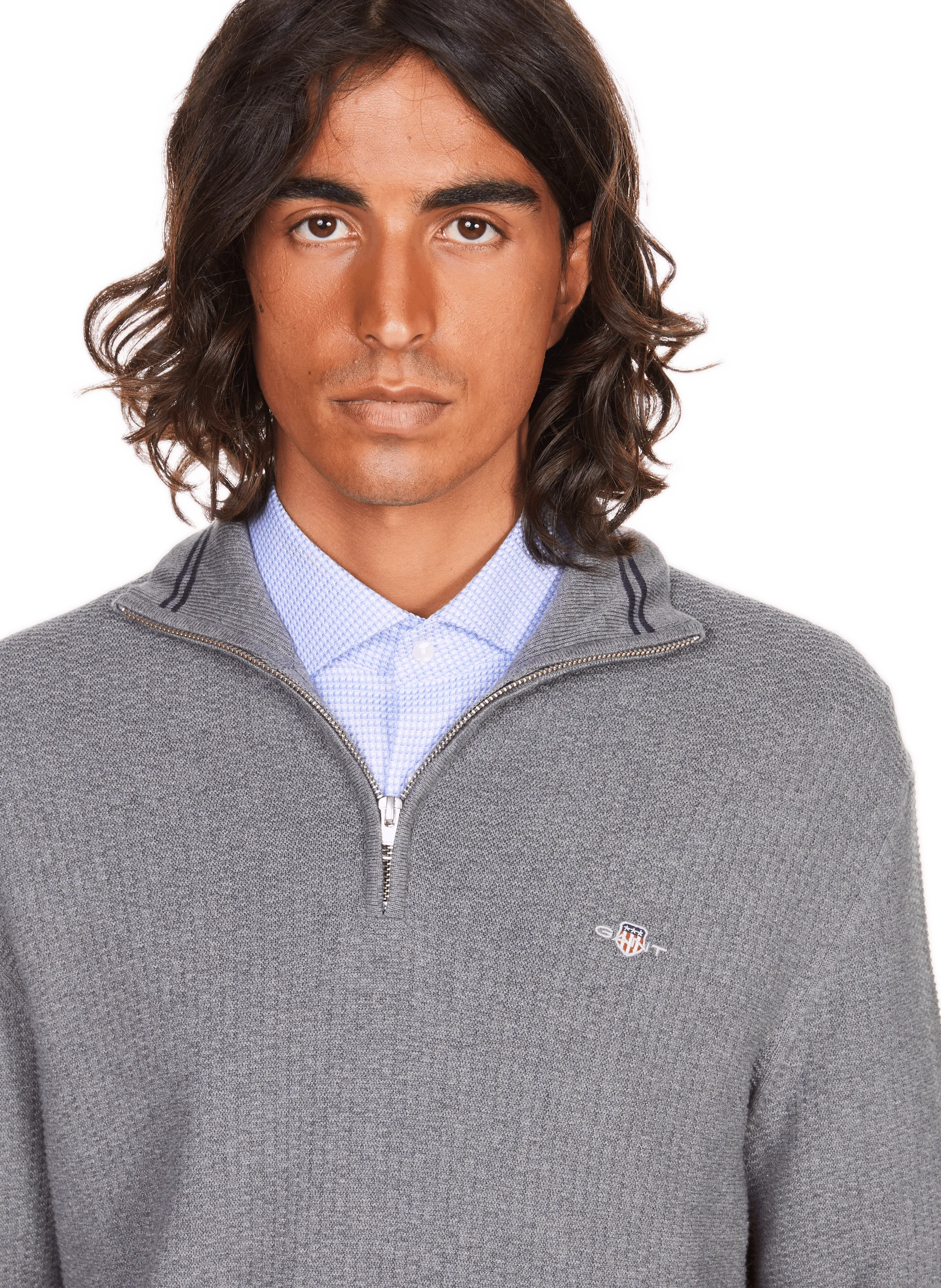 GANT  Zip-up cotton piqué sweater - Grey