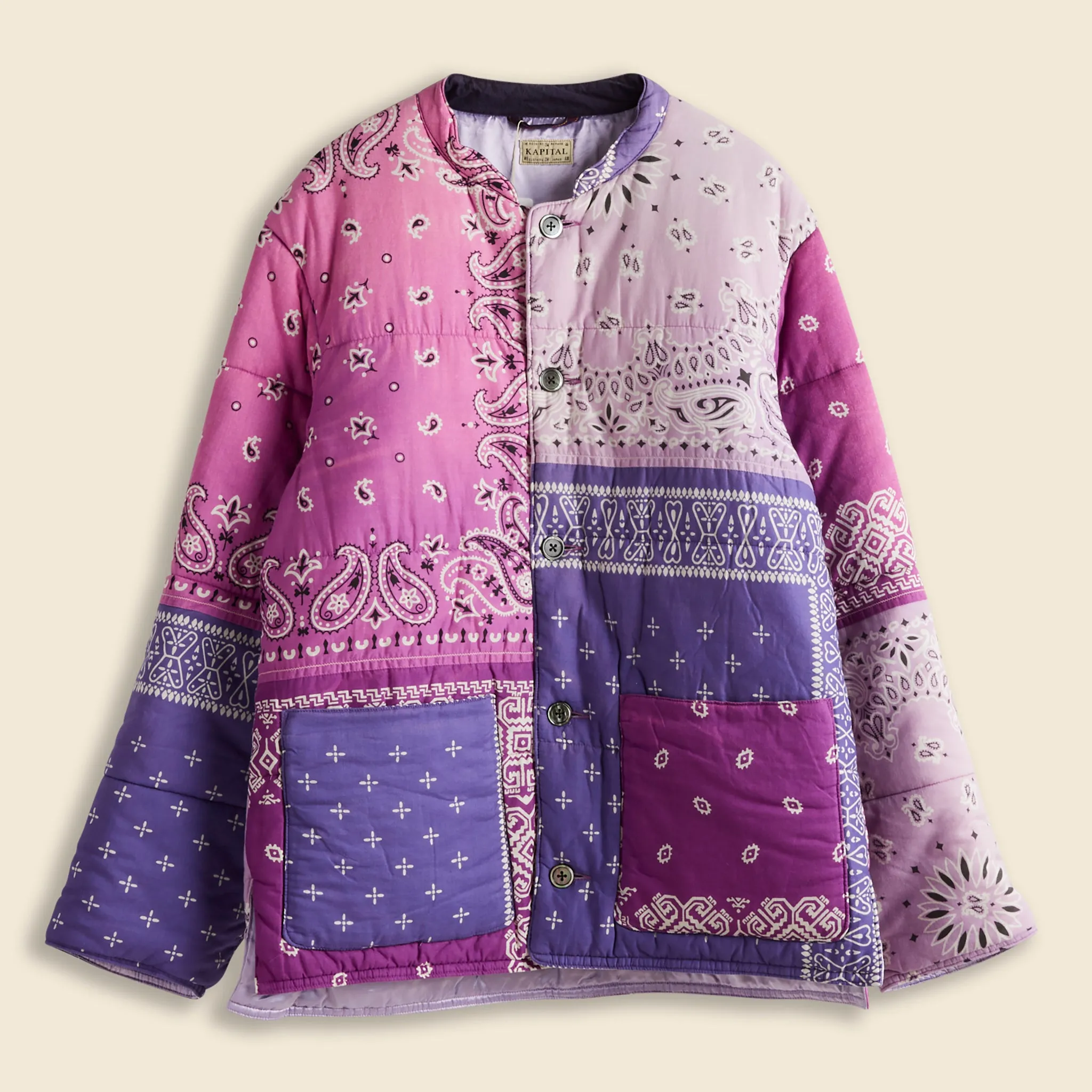 Gauze Bandana Patchwork Quilted Blouson - Light Purple